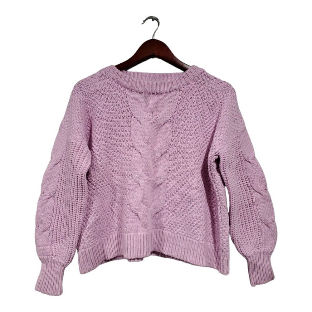 J. Crew Women's Cable-Knit Crewneck Pink Wool Blend Sweater Oversized Size XXS